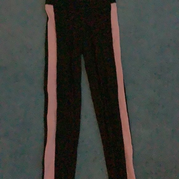 PINK Victoria Secret black and purple stripe leggings - Picture 1 of 2